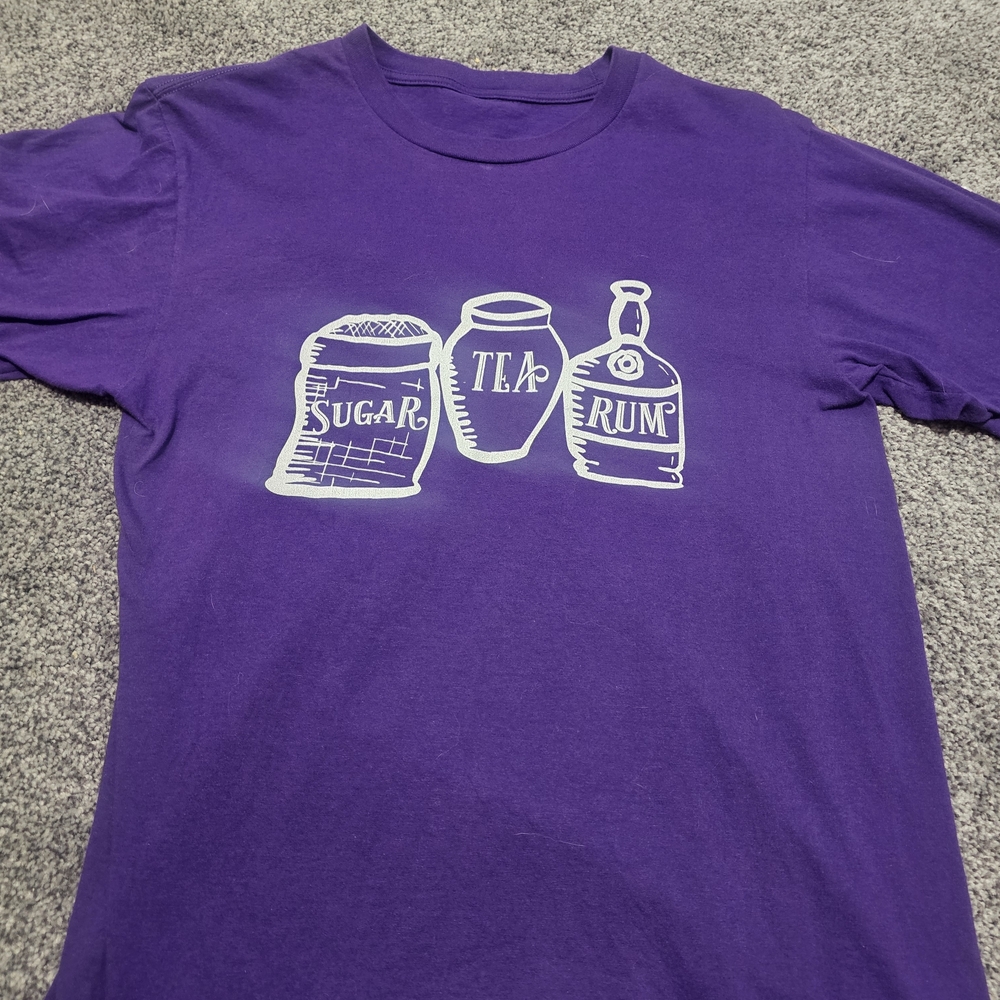 Purple Graphic Tee with White 'Sugar Tea Rum' Illustration